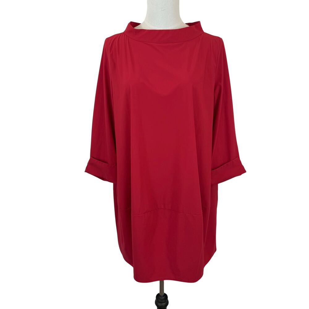 IC by Connie K Red Shift Mini Dress Relaxed Fit 3/4 Sleeves Size 2X